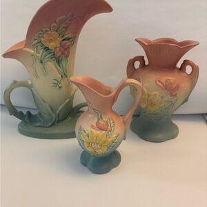 Hull Wildflower Vases Set/3 in Pink and Green